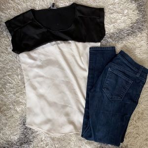 Express White + Black Colorblock Top - Size XS